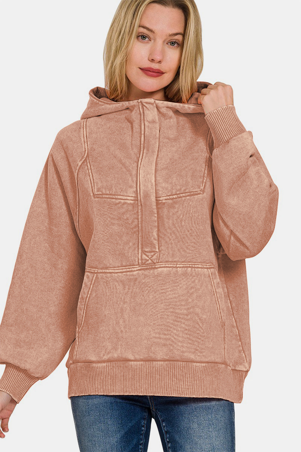 Acid Wash Fleece Kangaroo Hoodie – Trendy Casual Comfort