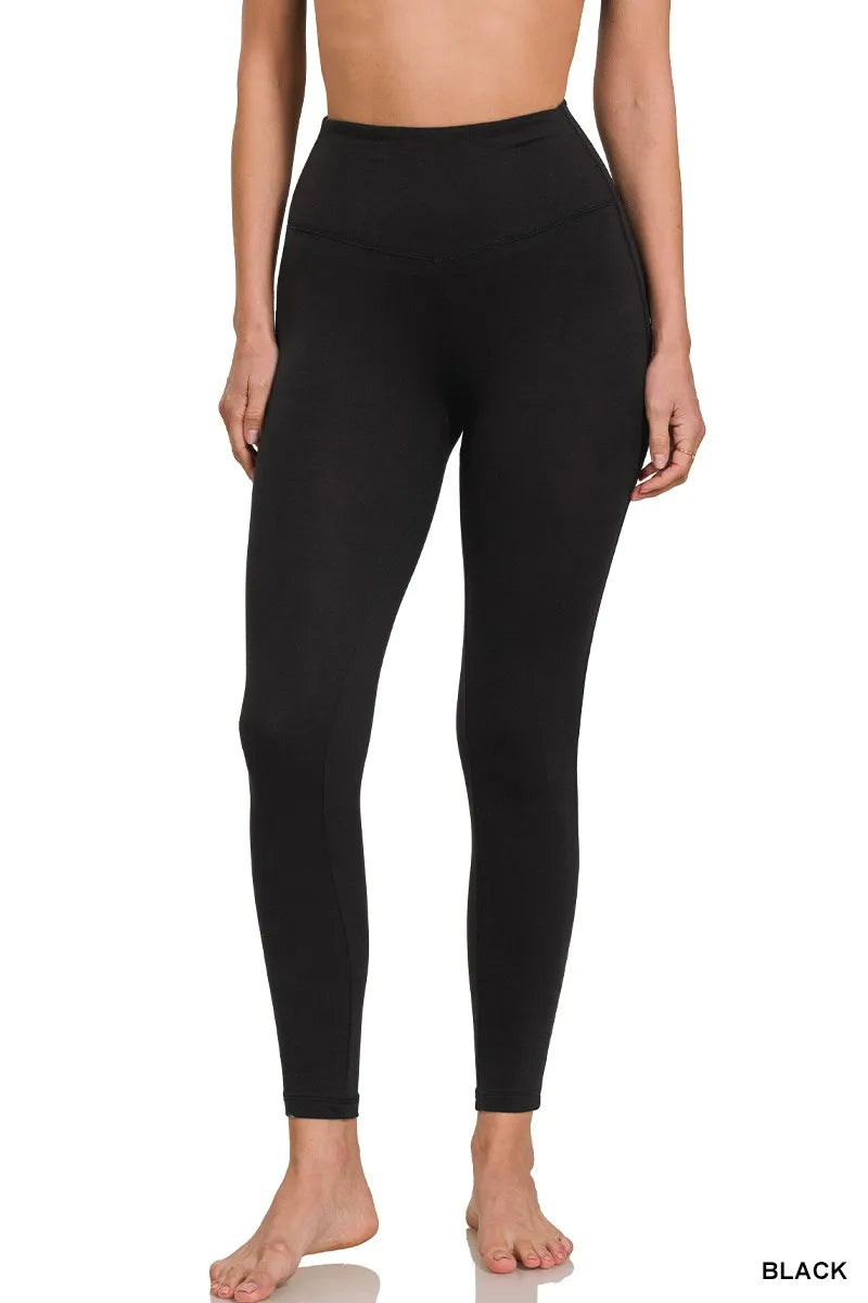 Zenana Brushed Microfiber Full Length Leggings Soft High Waist Comfort