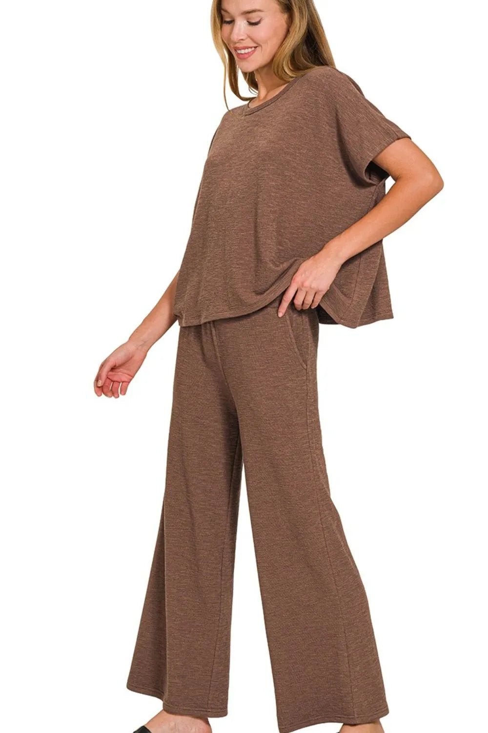 Zenana Cotton Slub Set – Casual Lounge Top & Pants Outfit for Women