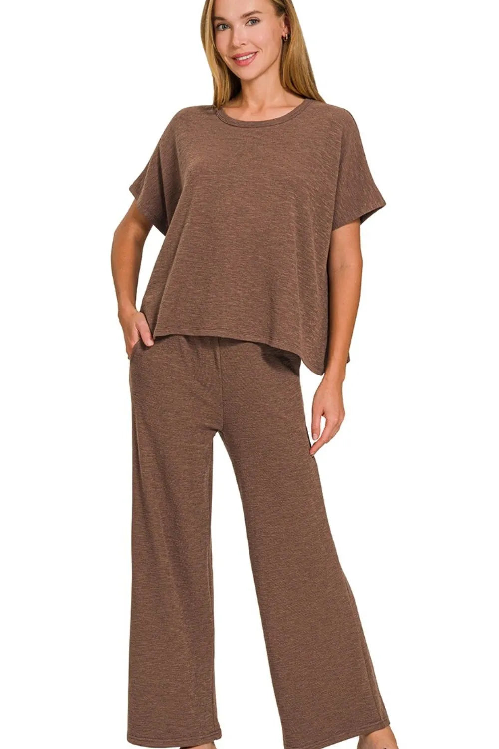 Zenana Cotton Slub Set – Casual Lounge Top & Pants Outfit for Women