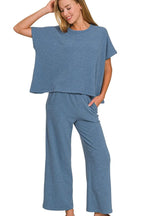 Zenana Cotton Slub Top & Pants Set – Soft, Relaxed & Stylish