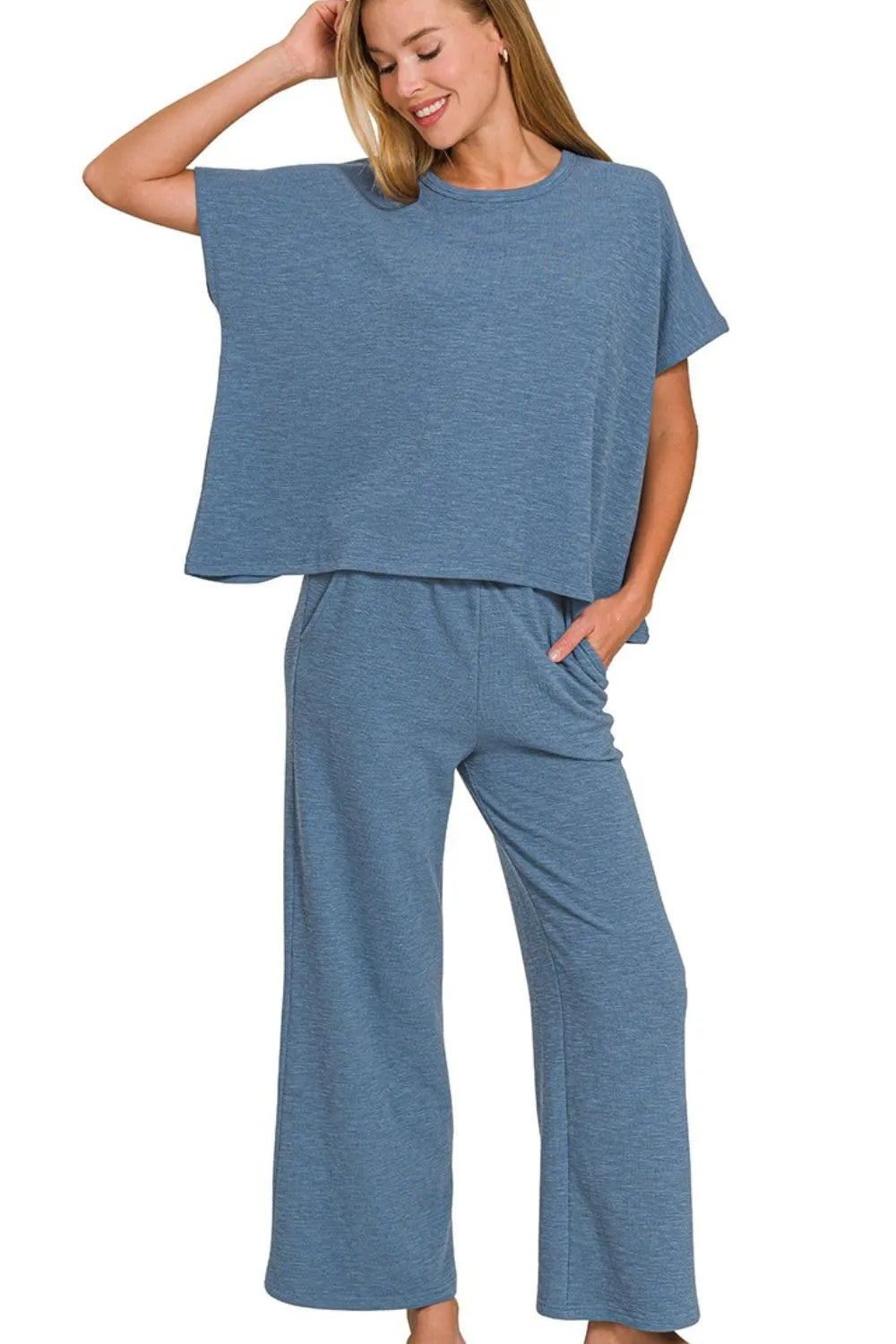 Zenana Cotton Slub Top & Pants Set – Soft, Relaxed & Stylish