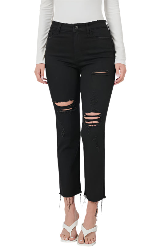 Zenana Distressed Raw Hem Cropped Jeans