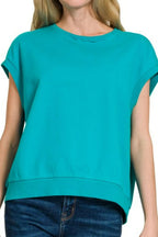 Zenana French Terry Round Neck Cap Sleeve T-Shirt