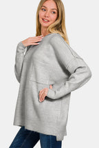 Zenana High Low Hem Drop Shoulder Sweater