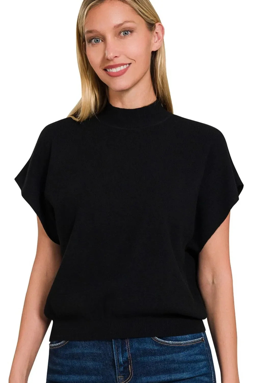 Zenana Mock Neck Sweater – Short Dolman Sleeve Knit Top for Women