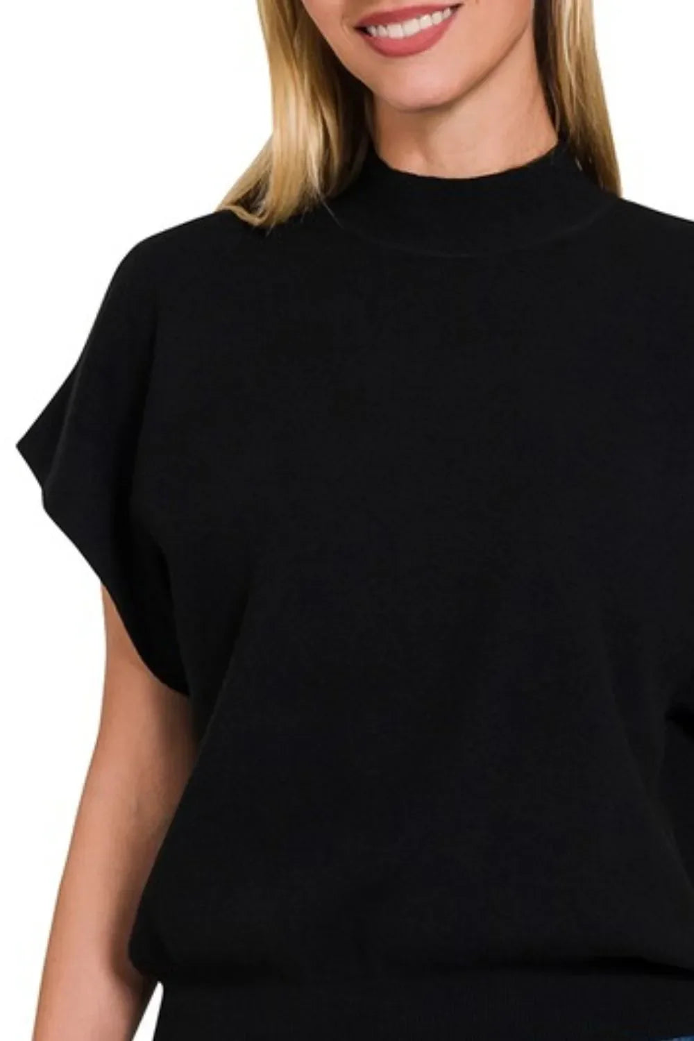 Zenana Mock Neck Sweater – Short Dolman Sleeve Knit Top for Women