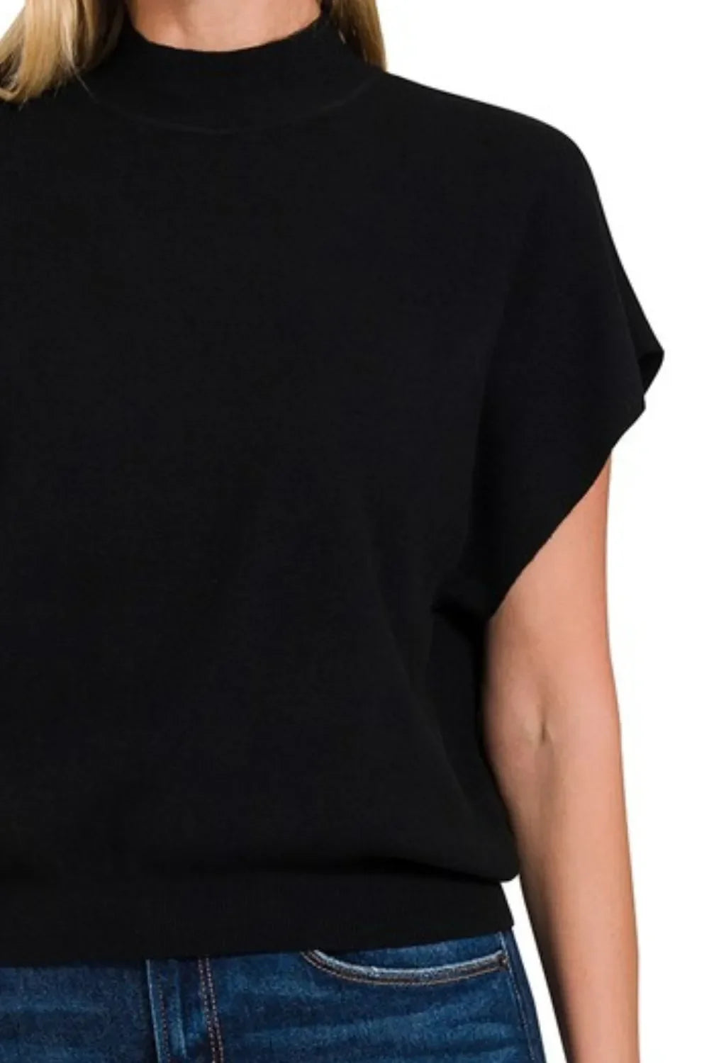 Zenana Mock Neck Sweater – Short Dolman Sleeve Knit Top for Women