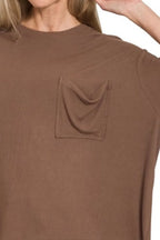 Zenana Oversized Brown T-Shirt with Pocket — Relaxed & Comfortable Fit