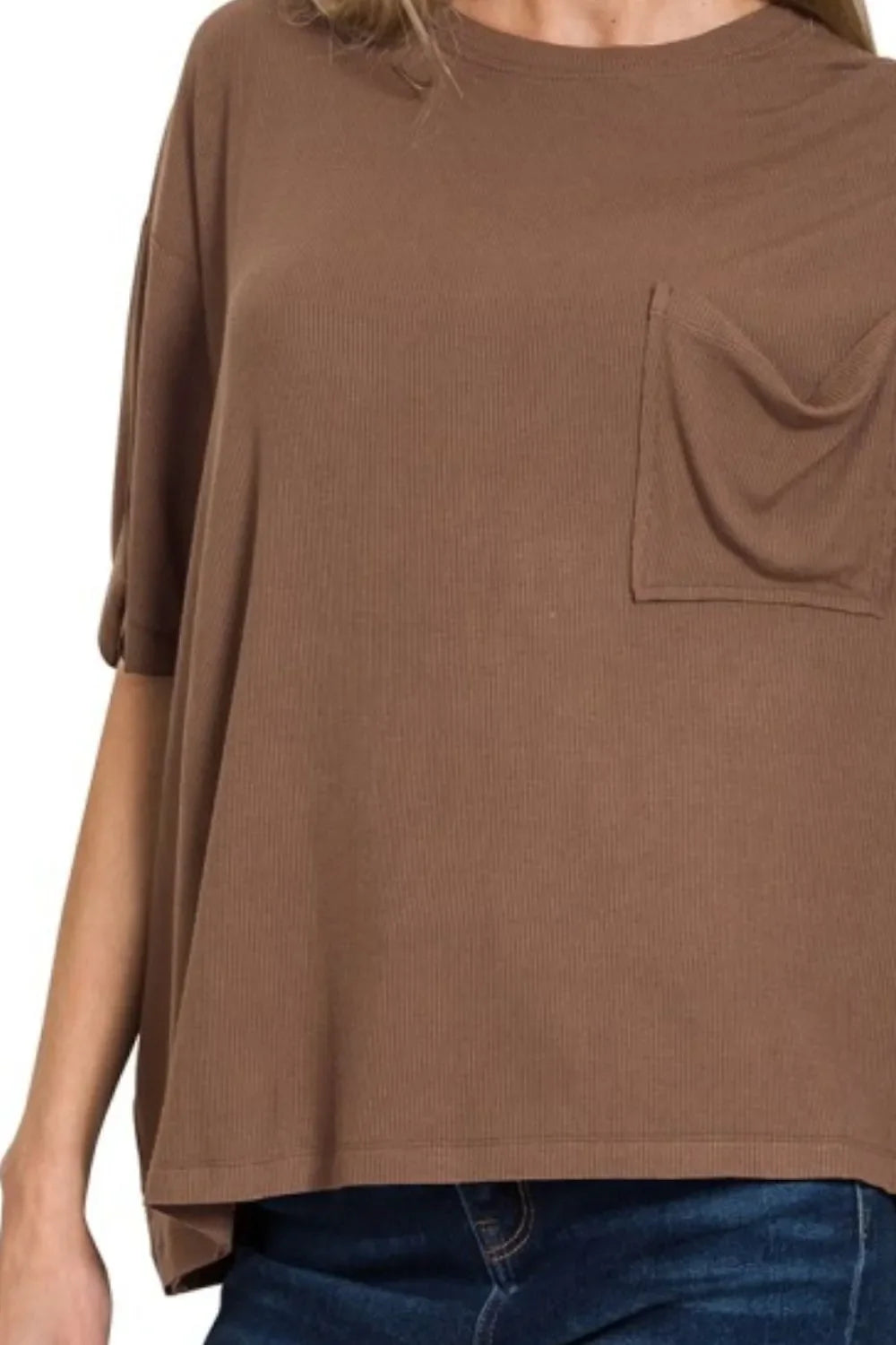 Zenana Oversized Brown T-Shirt with Pocket — Relaxed & Comfortable Fit