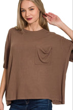 Zenana Oversized Brown T-Shirt with Pocket — Relaxed & Comfortable Fit
