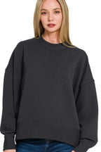 Zenana Ribbed Balloon Sleeve Sweatshirt