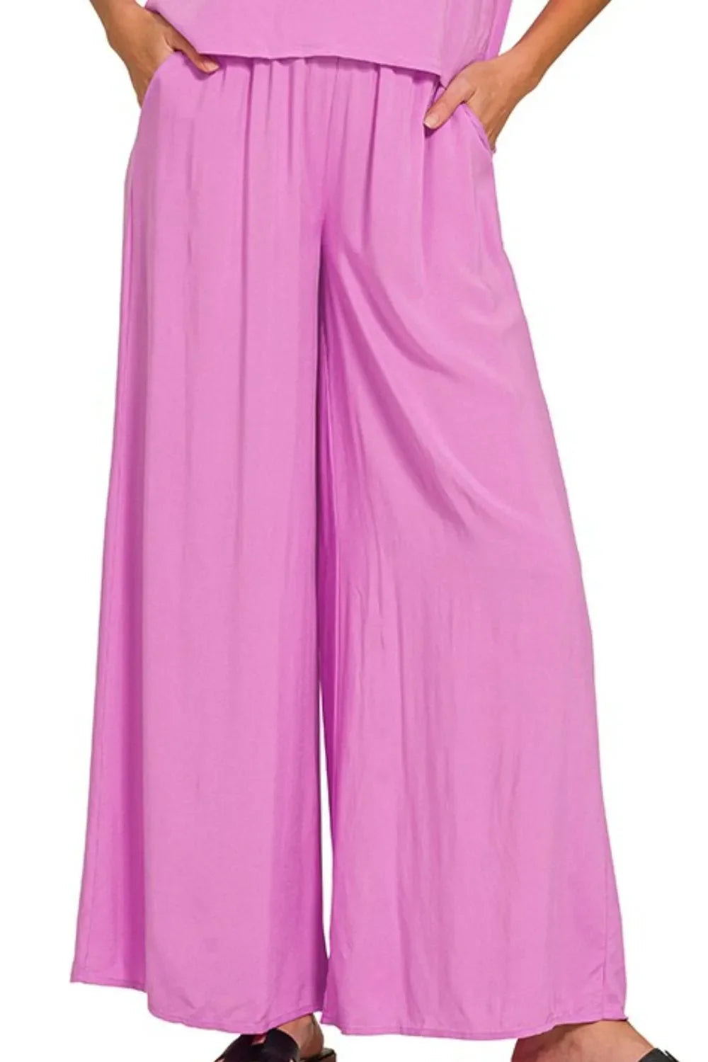 Zenana Round Neck T-Shirt & Wide Leg Pants Set – Chic & Comfy