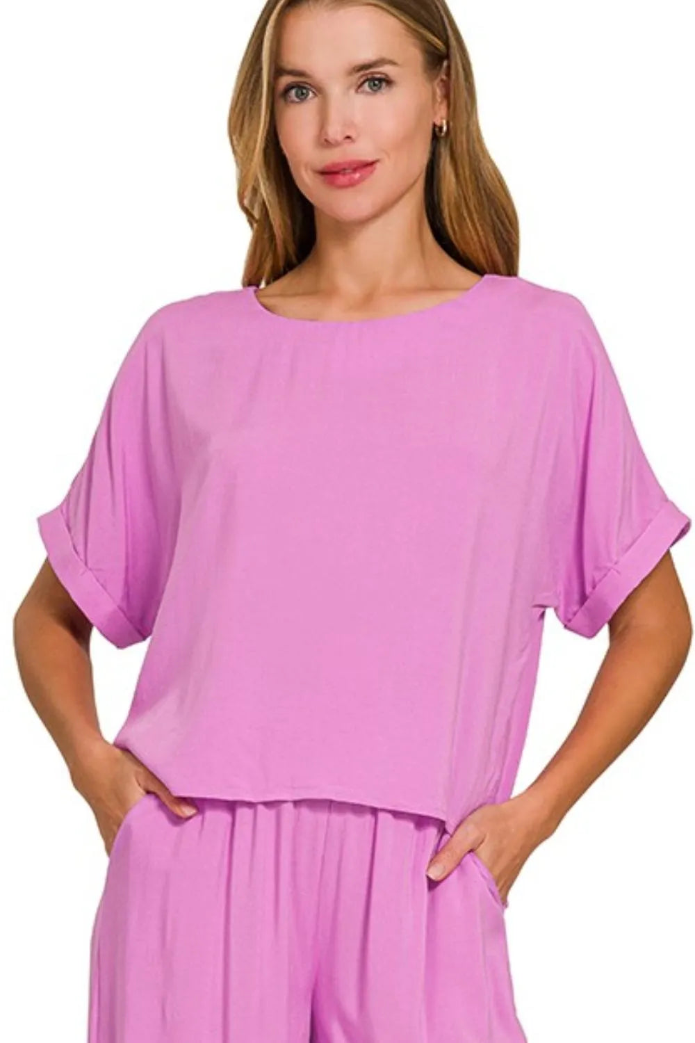 Zenana Round Neck T-Shirt & Wide Leg Pants Set – Chic & Comfy