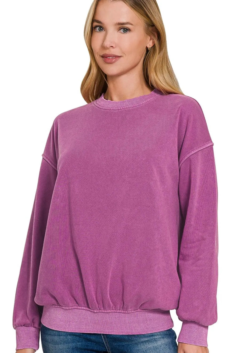 Zenana Soft Fleece Pigment Dyed Sweatshirt – Cozy Round Neck Pullover