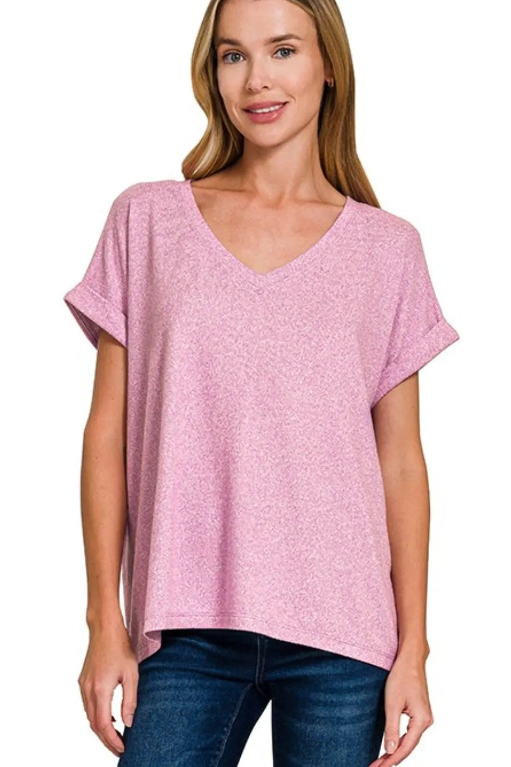Zenana Soft Melange Hacci V-neck Tee