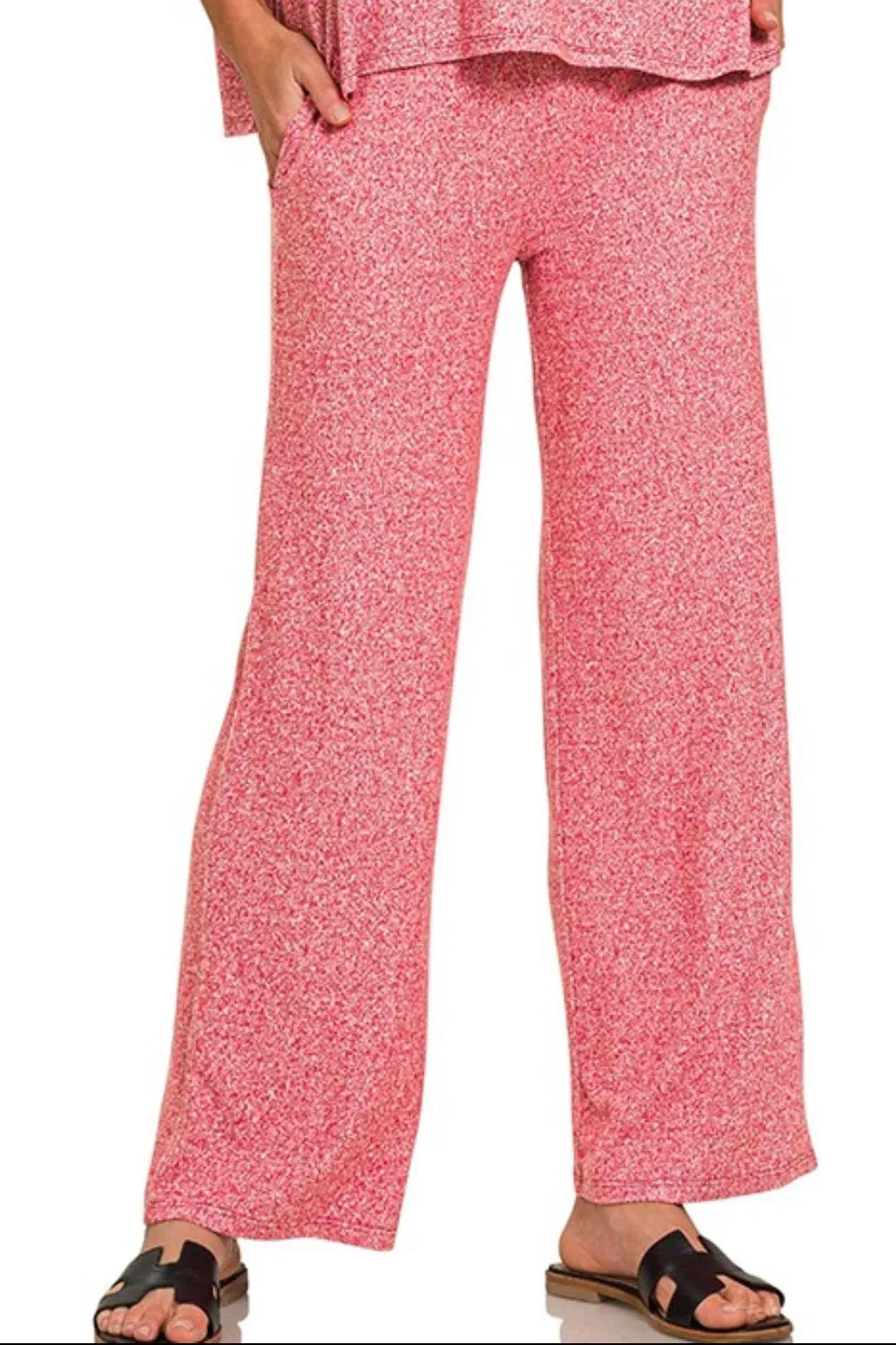 Zenana Soft Melange Lounge Set – Short Sleeve Tee & Long Pants Combo