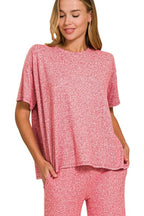 Zenana Soft Melange Lounge Set – Short Sleeve Tee & Long Pants Combo