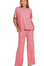 Zenana Soft Melange Lounge Set – Short Sleeve Tee & Long Pants Combo