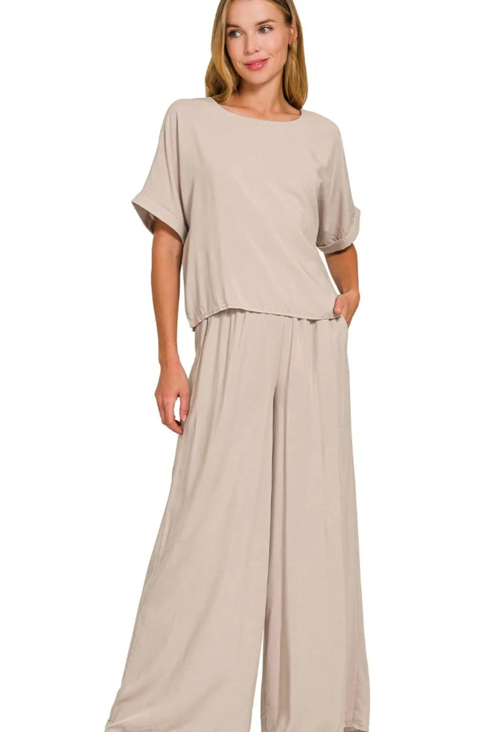 Zenana T-Shirt & Wide Leg Pants Set – Casual Lounge Outfit for Women