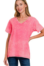 Zenana Washed Short Sleeve V-Neck T-Shirt