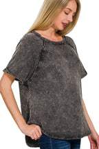 Zenana Women's Crinkle Washed Raglan Sleeve T-Shirt with Back Patch