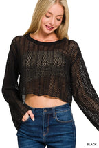 Zenana Women's Open Knit Cropped Sweater – Lightweight & Stylish