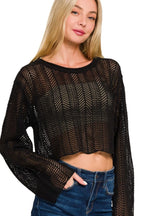 Zenana Women's Open Knit Cropped Sweater – Lightweight & Stylish