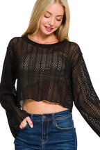 Zenana Women's Open Knit Cropped Sweater – Lightweight & Stylish