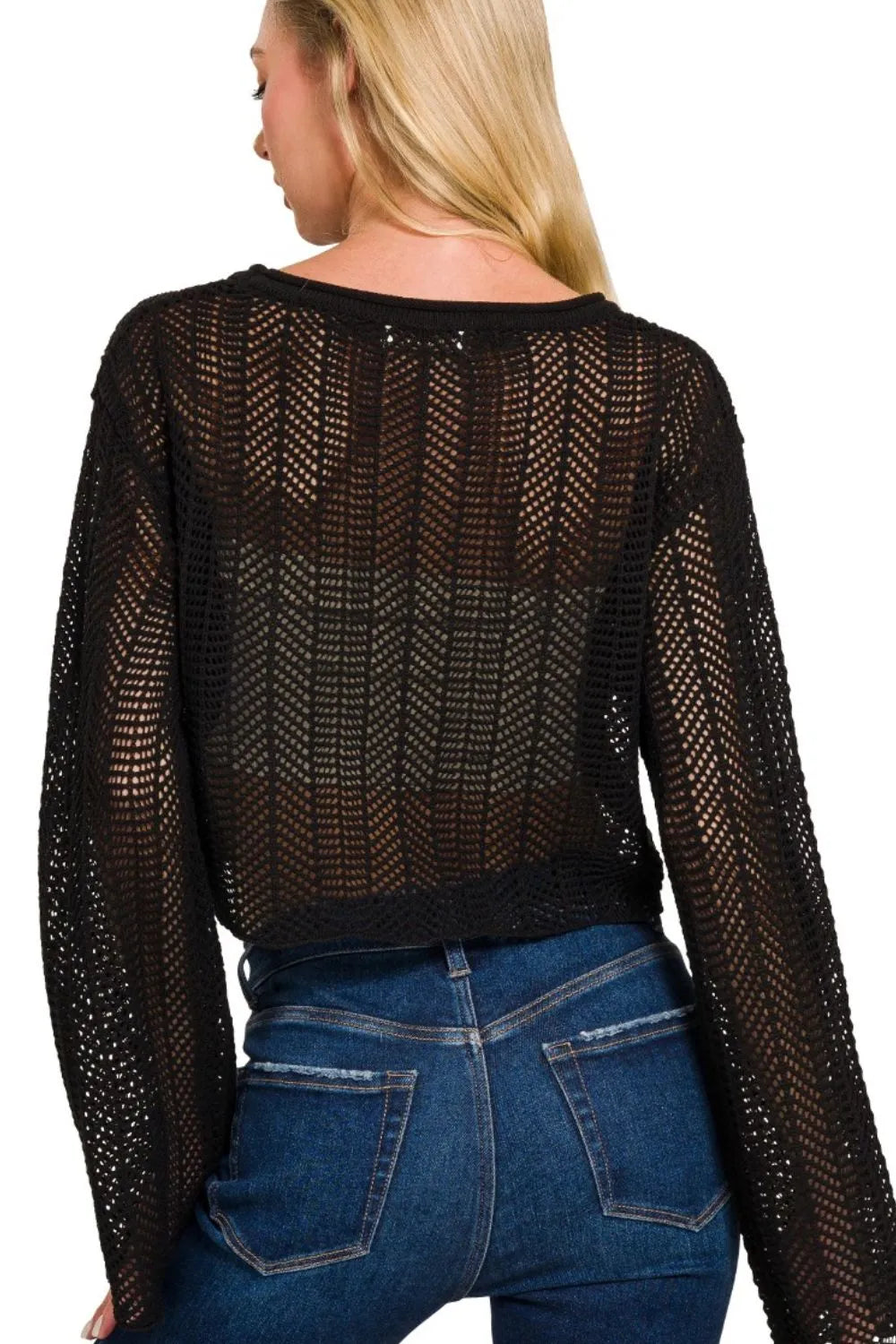 Zenana Women's Open Knit Cropped Sweater – Lightweight & Stylish