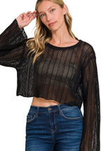Zenana Women's Open Knit Cropped Sweater – Lightweight & Stylish