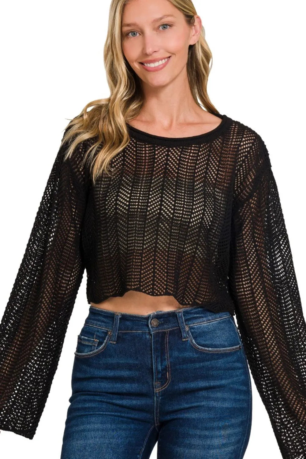 Zenana Women's Open Knit Cropped Sweater – Lightweight & Stylish