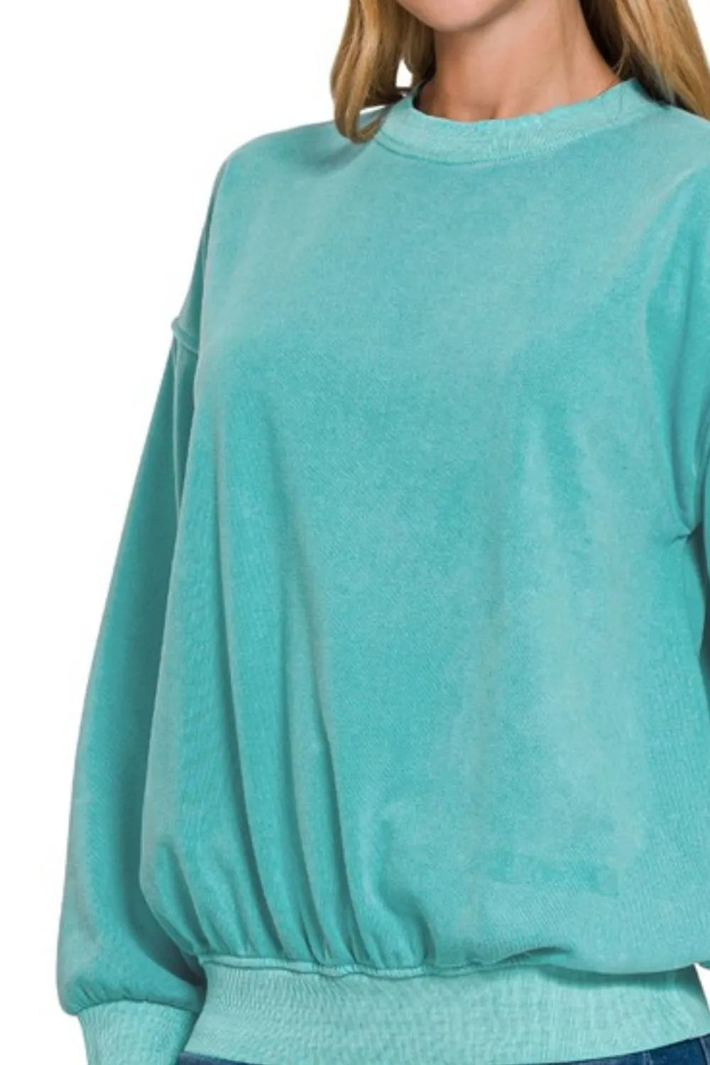 Zenana Women's Soft Fleece Pigment Dyed Sweatshirt with Round Neck