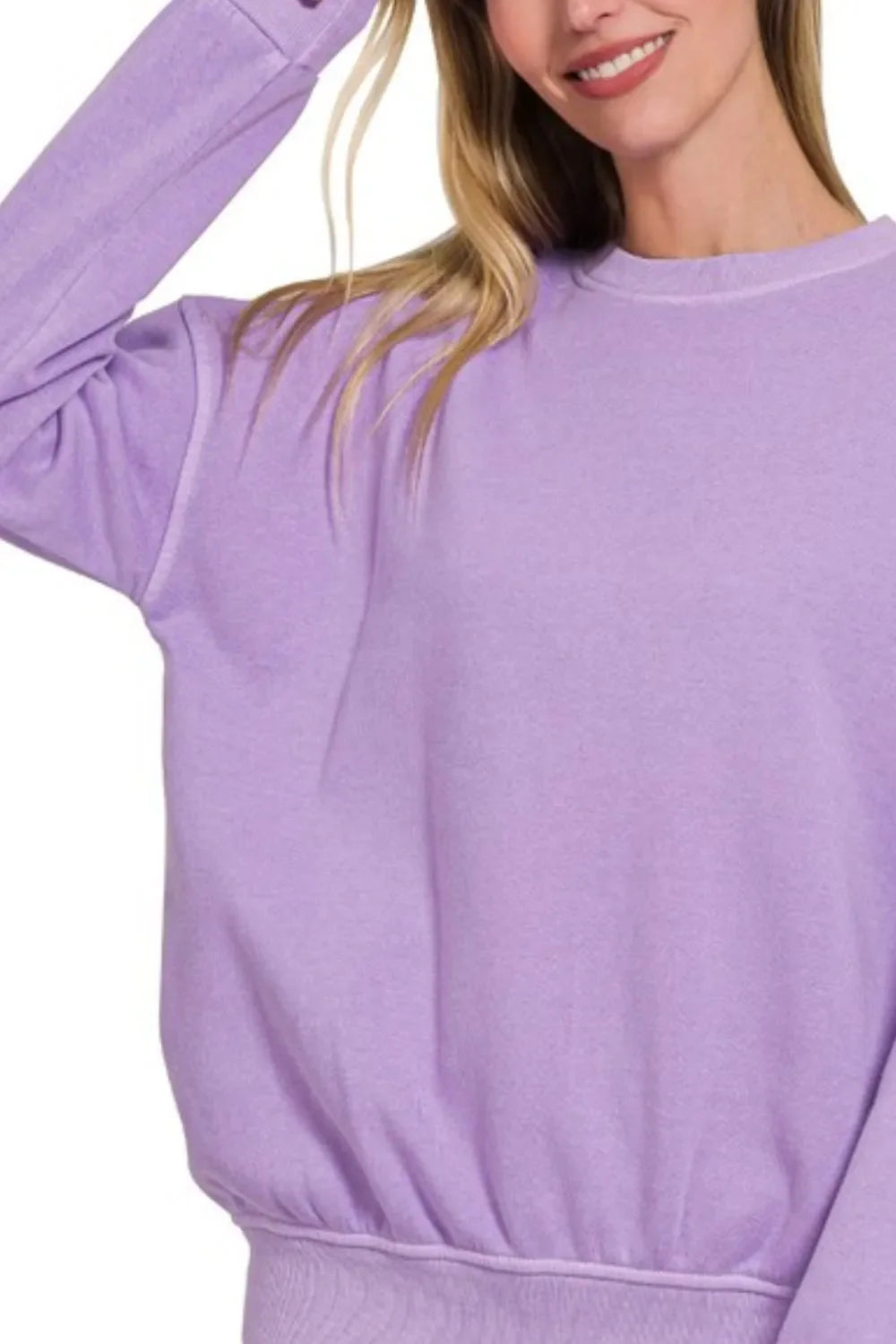 Zenana Women's Soft Fleece Pigment Dyed Sweatshirt with Round Neck