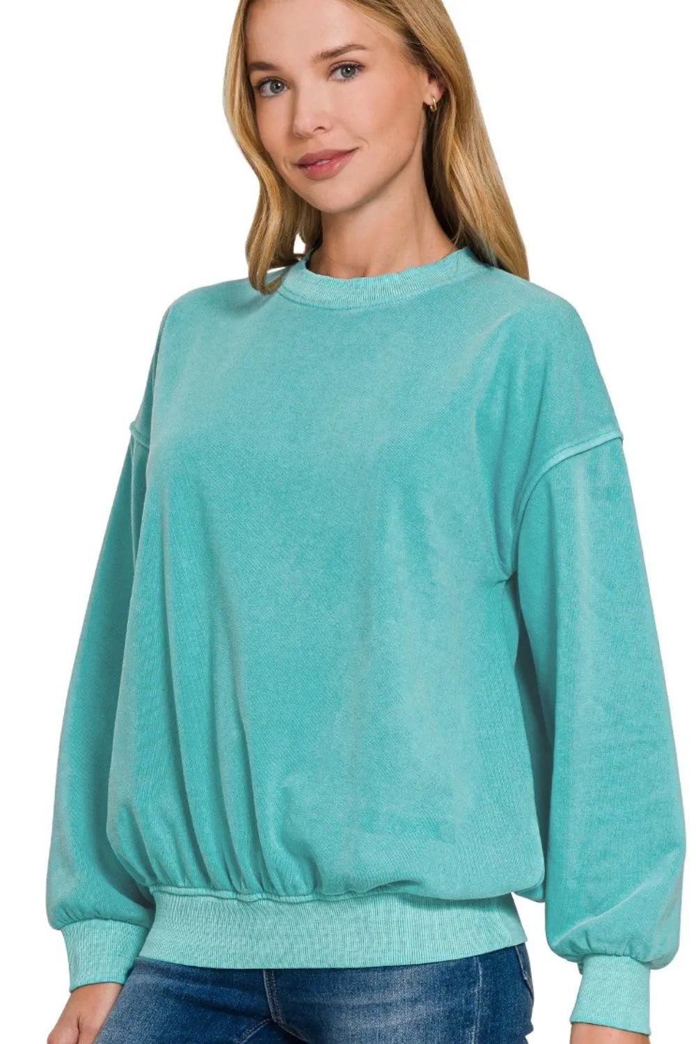 Zenana Women's Soft Fleece Pigment Dyed Sweatshirt with Round Neck