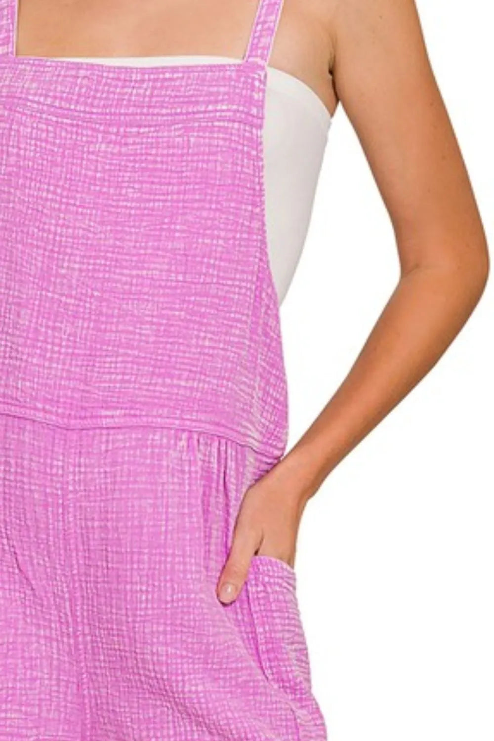 Zenana Women's Washed Double Gauze Romper with Adjustable Tie Back