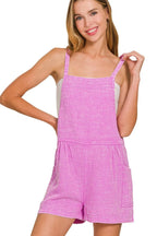 Zenana Women's Washed Double Gauze Romper with Adjustable Tie Back