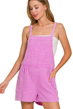 Zenana Women's Washed Double Gauze Romper with Adjustable Tie Back