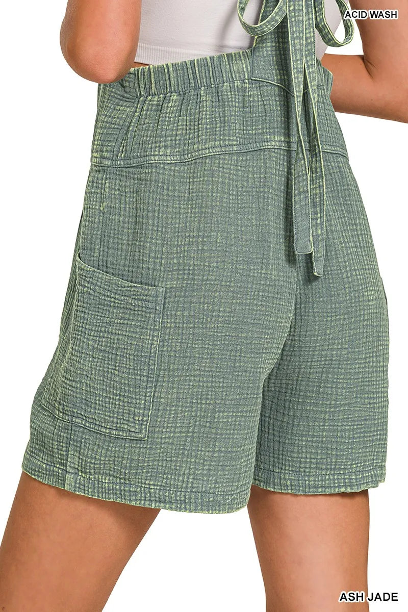 Zenana Women's Washed Double Gauze Romper with Tie Back Detail