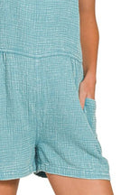 Zenana Women's Washed Double Gauze Tie-Back Casual Romper