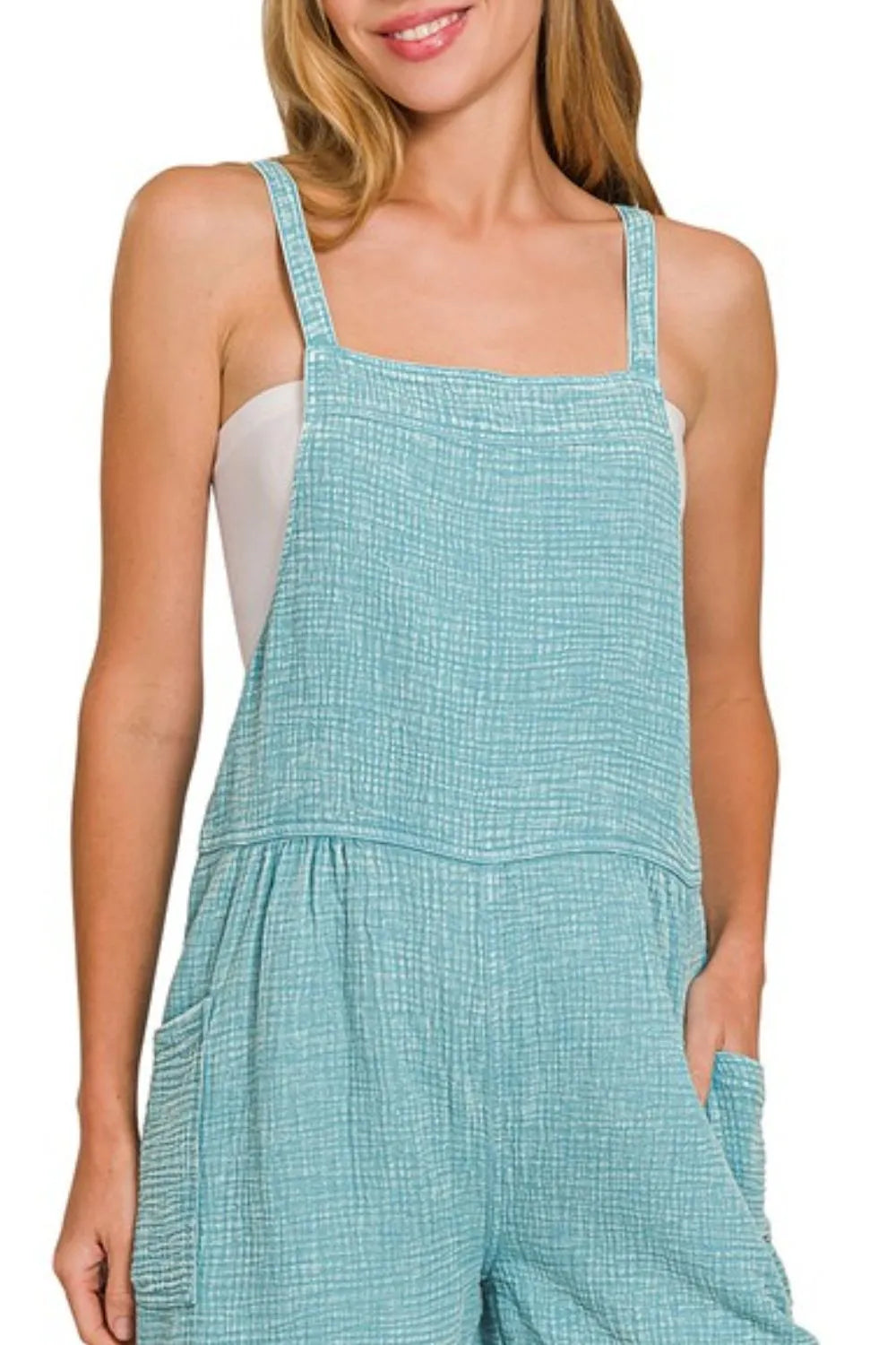 Zenana Women's Washed Double Gauze Tie-Back Casual Romper