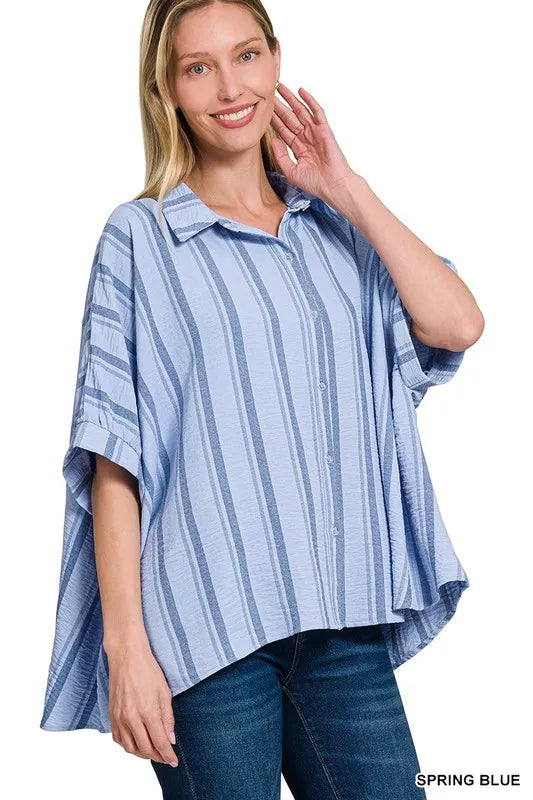 Woven Yarn-Dye Stripe Oversized Button Down Shirt – Chic & Versatile
