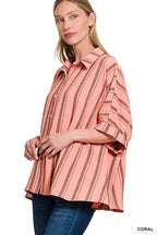 Woven Yarn-Dye Stripe Oversized Button Down Shirt – Chic & Versatile