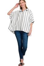 Woven Yarn-Dye Stripe Oversized Button Down Shirt – Chic & Versatile