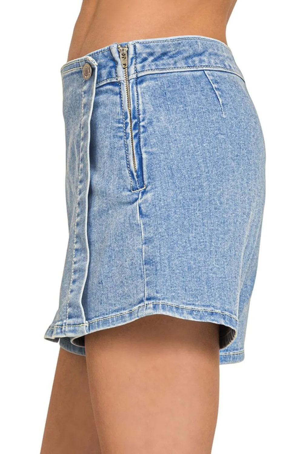 Denim Wrap Mini Skirt – Light Wash Button Closure Casual Style
