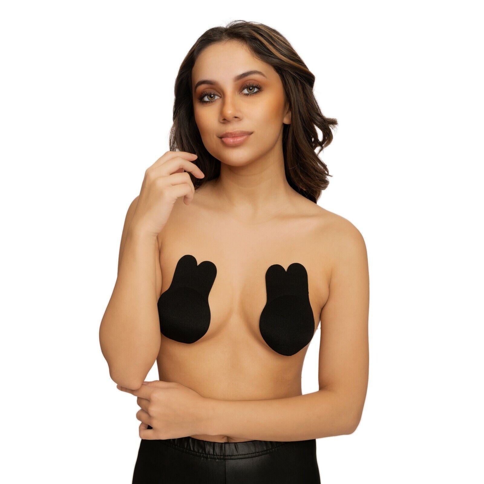 Dreamkue Black Adhesive Strapless Backless Push Up Invisible Bra D Cup