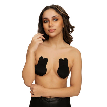 Dreamkue Black Adhesive Strapless Backless Push Up Invisible Bra D Cup
