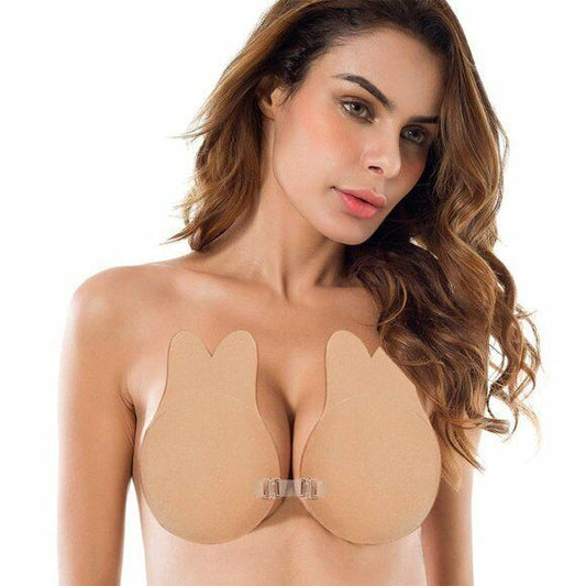 Dreamkue Nude Front Clip Adhesive Strapless Backless Push Up Bra D Cup