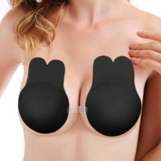 Dreamkue Black Front Clip Adhesive Strapless Backless Push Up Bra D Cup